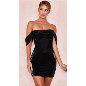House of CB London Black Lucinda Dress Mini Bodycon Off Shoulder Size Large